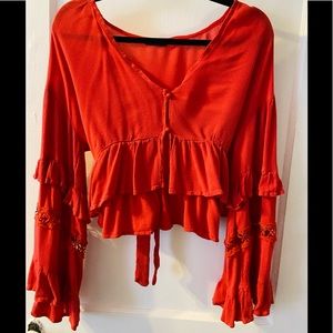 rust boho flowy top bell sleeve